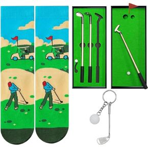 Mini Golf Pens, 3 Sets of Mini Golf Pens, Men's Gift Sets Dad Cool Office Gadgets Desk Accessories, Golf Socks Golf Balls Keychains Golf Lovers Socks Birthday Party