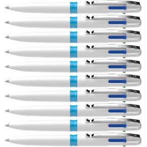 Schneider Take 4 Ballpoint Pen M (Medium), Refillable + Retractable, White Barrel, 4-In-1 Multicolor Inks: Black, Red, Blue, Green, Box of 10 Pens (138049) in Kuwait