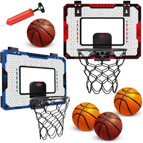 Indoor Basketball Hoop for Kids Age 5-10, With Electronic Scoreboard & 3 Balls - Over The Door Mini Hoop for Boys' Birthday & Christmas Gifts