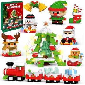 لبنات عيد الميلاد مع LED Mini Building Brick Toys For Party Taving Christmas Tree Clocks مجموعة للأطفال البالغين تقويم Goody Bag Fillers الفصول الدراسية الهدايا
