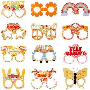 36Pcs 70s Groovy Party Decorations Groovy Paper Glasses,Groovy 60s Retro Hippie Boho Paper Glasses, Groovy Eyeglasses Hippie Boho Theme Birthday Party Decorations for Disco Birthday Party Supplies
