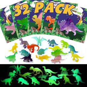 32 Pack Glow في لعبة Dark Mini Dinosaur Toys بطاقات عيد الحب وبطاقات جائزة تبادل الفصول الدراسية للأطفال ، لصالح حفلات عيد الحب