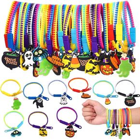Yujun 28pcs أساور Halloween Zipper للأطفال ، الحفلات الهالوين لصالح Fidget Zipper Wristbands خدعة كبيرة أو علاج جوائز الهبات الحلوى Goodie Bag Stuffers and Kids Halloween Party Supplies