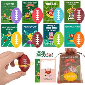 24 PCS Valentines Day Cards for Kids School with Mini Football Fidget Spinner Party Favors,Exchange Cards for Boys Girls Classroom Prizes Return Gifts for Kids Birthday Party Favors.