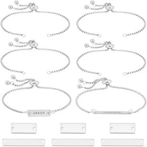 UniCraftale 3 ألوان أساور مقررة DIY KIT بما في ذلك المستطيلات المستطيلات العلامات الفارغة القابلة للموصل المعلقات 11.5 ~ 12 سم سوار منزلي مقاوم للصدأ للبالغين لصنع المجوهرات