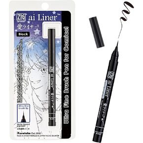 Zig Kuretake AI Liner ، قلم تلميح فرشاة فائق ، أسود ، مثالي للتعبيرات الحساسة في التوضيح ، المانجا ، الحروف ، المصنوعة في اليابان