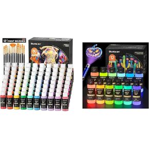 Shuttle Art Acrylic Paint Set Bundle, 80 Rrgular Colors and 12 Glow in the Dark Paint for Artists