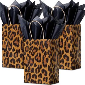 Sepamoon 16 PCS Leopard Print Gift Facs with Tissue Jungle Safari Party Taving and Bandles Cheetah Treat