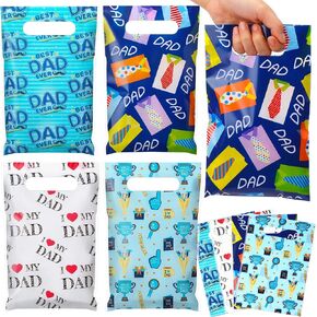 Gilprop 100 Pcs Father's Day Gift Bags with Handle Happy Father's Day Plastic Candy Bags the Best Dad Goody Treat Pouches for Papa Grandpa Birthdays Party Favor Supplies