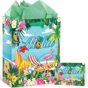 حقيبة هدايا هاواي الصيفية ، حقيبة ورقية التغليف عيد ميلاد Aloha على الشاطئ مع حقيبة هدايا منسجة منسجة لواو لزواج زفاف زفاف زفاف زفاف الأطفال زخارف الحفلات هاواي اللوازم