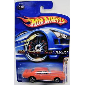 Hot Wheels '69 Pontiac GTO 2005 1:64 Scale Orange 1969 Pontiac GTO 18/20 Die Cast Car #018