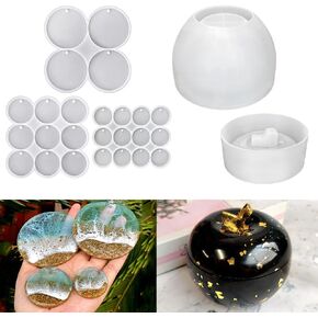RESINWORLD Apple Shaped Jar Mold with Lid + 3pcs Large Medium Small Shiny Flat Circle Silicone Molds