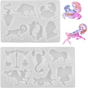 yueton 1 Pack 12 Constellation Resin Molds Zodiac Pendant Silicone Mold Art Crafts Making Molds Halloween Decor for DIY Necklace Charms Jewelry Making, White, CONSTE-RE-MO-1