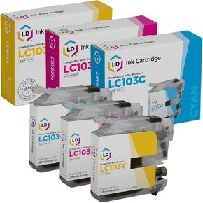منتجات LD متوافقة مع خرطوشة الحبر المتوافقة مع Brother LC103 عالية العائد (سايان ، أرجواني ، أصفر ، 3 عبوات) متوافقة مع الأخ DCP-J152W MFC-J245 MFC-J285DW MFC-J450DW MFC-J4510DW MFC-