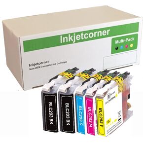 Inkjetcorner Compatible Ink Cartridges Replacement for LC203 LC203XL for use with MFC-J460DW MFC-J480DW MFC-J485DW MFC-J680DW MFC-J880DW MFC-J885DW (2 Black, 1 Cyan, 1 Magenta, 1 Yellow, 5-Pack)