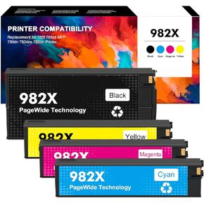 Queenprint 982x حبر المعاد تصنيع 982x خرطوشة الحبر بديل عالية السعة لاستبدال 785F 785ZS MFP 780DN 780DNS 765DN الطابعة. （1black 1cyan 1magenta 1yellow）