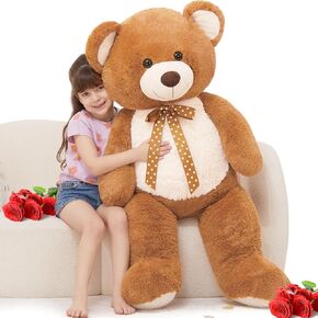 MorisMos Giant Teddy Bear 4 feet Stuffed Animal for Girlfriend,Big Cuddly Stuffed Pink Bear for Kids,Baby Shower Decor,Life Size Giant Teddy with Hearts for Valentine Birthday Gift