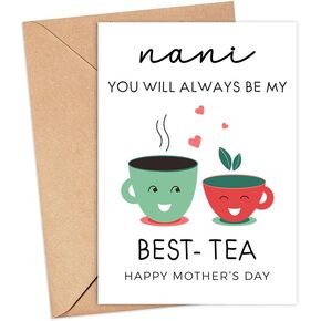 Cute And Funny Best-Tea Card For Nani - Mother's Day Card - Happy Mothers Day Card - Mothers Day Card With Illustration - Card For Mum Day - Card For Nani