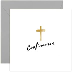 Old English Co. Confirmation Card for Girl or Boy - Gold Foil Cross Special Religious Greeting Card for Confirmation - Confirmation Celebration Religious Card for Family | Blank Inside with Envelope