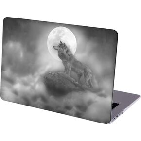 متوافق مع Macbook Pro 13 Inch ، قذيفة واقية صلبة مع غطاء لوحة المفاتيح (M1 A2338 A2289 A2251 A2159 A1989 A1706 A1708 ، 2016-2020) - الذئب أحادي اللون والكامل القمر