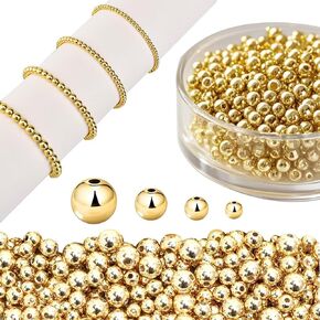 150pcs 14K Gold Spacer Beads Round Brass Beads Metal Smooth Beads Seamless Ball Beads Long-Lasting Little Beads for Jewelry Making DIY Crafts (5mm)