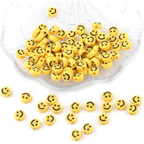 100PCS Smiley Face Beads - 10mm Yellow Happy Face Emoji Beads for Bracelets, Acrylic Spacer Beads for Earring Necklace Bracelets, Clay Beads for Jewelry Making