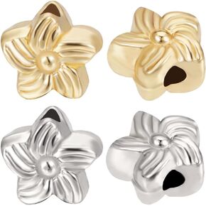 Beebeecraft 60pcs 2 ألوان حبات زهرة 18K الذهب والبلاتين المطلي الطراز التبتي خمسة بتلات الزهور الفاصل الفضفاض
