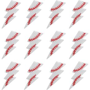 12PCS Lightning Baseball Iron on Patches,Lightning Bolt Iron on Patch,Brown Sports Embroidered Iron on Patches for Hats Clothes Jeans Jackets Backpacks