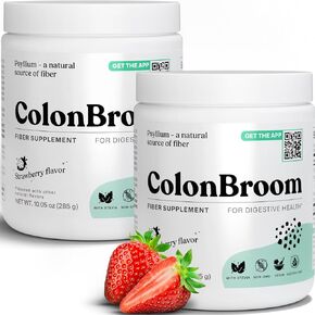 ColonBroom Psyllium Husk Powders (Strawberry & Tropical Fruits, 120 Servings) Colon Cleanse for Bloating Relief & Gut Health - Colon Broom Fiber Powder Drink - Vegan, Non-GMO Fiber Powder Supplement