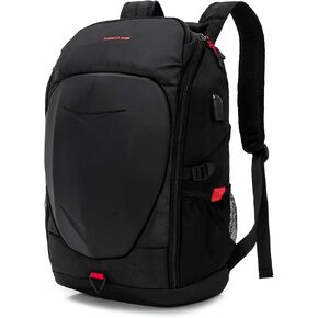 KINGSLONG 17 Inch Laptop Backpack with Hardshell, Armored Backpack with USB Port and Lightweight Rain Cover for Motorcycle Outdoor Racing Waterproof Rucksack Black