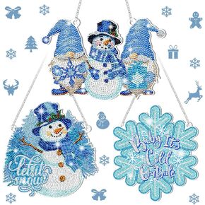 Yousoontic 3 Pcs Winter Diamond Painting Kits Hanging Sign Diamond Art 5d Winter Gnomes Snowman Snowflake Diamond Art Set for DIY Crystal Rhinestone Ornaments Kits for Wall Window Door Decor