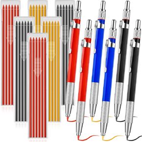 6 Pcs Welders Pencil with 72Pcs Silver Round Refills, Mechanical Pencils Metal Marker with Built in Sharpener for Pipe Fitter Welder Steel Construction Fabrication Woodworking