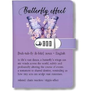 Butterfly Effect A5 Locking Journal Faux Lined Leather Journal Refillable Journal with Lock (Lock-Butterfly effect)