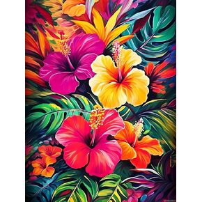 Upablunso Hibiscus الزهور المدارية فن الماس للبالغين ، النباتات 5D راين راينستون الرسم الماس للبالغين مجموعة فنون التطريز ، للحصول على ديكور غرفة نوم جدار المنزل أو هدايا عيد ميلاد 12x16 بوصة
