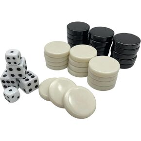 30 قطعة من طراز Backgammon Checkers استبدال ألعاب Checker Board Games Chips مع 5 زهر تأتي مع حقيبة تخزين الرباط (Black & Ivory 1.06 Inch)