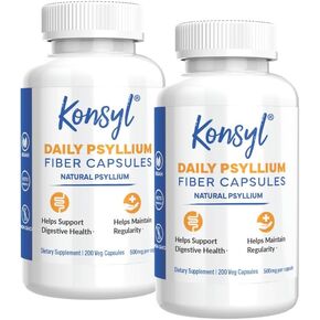 Konsyl Daily Psyllium Fiber Capsules Contains 1500mg Psyllium Husk Powder per Serving - Non-GMO, Vegan, Keto - Supports Digestive Health+ 500 Count