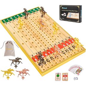 Luxurious Horse Race Board Game Horse Racing Board Game Colorful Metal Grommets with 11 Durable Metal Horses 2 Dice and 2 Boxes of Cards (Gold Grommets)