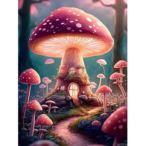 Qaceyid Pink Mushroom World Miamond Painting Kits ، Diamond Painting 5d Round Diamond Painting Art Avir