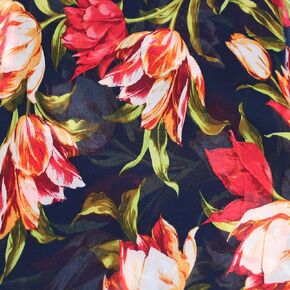 Texco Inc 58 بوصة مطبوعة عريضة Hi Multi Multi Chiffon بواسطة الفناء غير المقطّن ، 85 GSM خفيفة الوزن ، وملابس تنفس ومضادة للتجاعيد ، والستائر ومشاريع DIY ، والبحرية الأحمر 1 ياردة