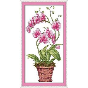 Happy Forever Cross Stitch Kits 11CT Stamped Patterns for Kids and Adults, Preprinted Embroidery kit for Beginner, Flower Vase (H340 six Color Flower, Size 14''x15'')