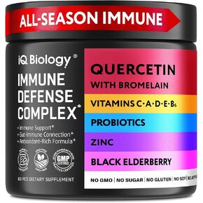 Quercetin Green Tea Magnesium Citrate Vitamin D Vitamin C Vitamin E Probiotic Blend Zinc Digestive Enzymes Turmeric Chlorophyll Ginger Iron Supplement Selenium Resveratrol Calcium - 60 Caps
