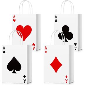 Trandraft 16 PCS Casino Party Party حقائب الهدايا مع مقابض كازينو موضوعات لوازم 8.3 × 5.9 × 3.2 بوكر حقائب الورق لديكور حفلة عيد الميلاد (نمط الذهب)