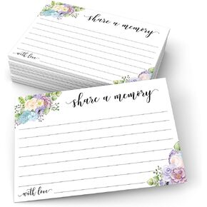321Done Share a Memory Card (50 Cards) 4" x 6" - for Celebration of Life Birthday Anniversary Memorial Funeral Graduation Bridal Shower Game - Made in USA - White Watercolor Floral Pastel