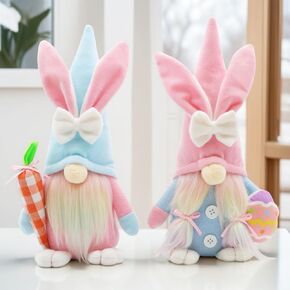 2 PCS Easter Gnomes Plush Easter Bunny Gnomes Decorations for Home ， Decorations Easter مع الجزرة والبيض يدويًا دمية جنوم الاسكندنافية المناسبة لزخارف عيد الفصح