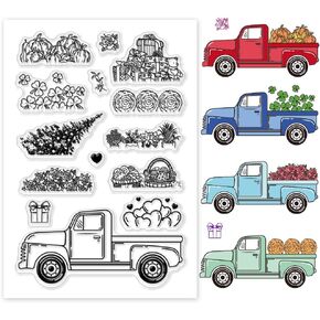 PH PandaHall Holiday Decorations Clear Stamps Truck Clear Rubber Stamps Transparent Seal Stamps Silicone Craft Stamps for Card DIY Crafts St. Patrick's Day Easter Valentine Christmas Decor