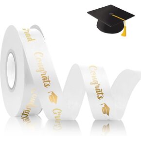 Class of 2025 Ribbon for Flower Bouquet 25 Yards White 1 Inch 2025 Congrats Grad Ribbon Graduation Season Ribbons for DIY Craft Gift White Ribon Leis for Graduation Bouquet