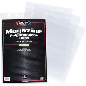 BCW Resealable Magazine Bags - 1 Pack of 100 | Acid-Free, Clear Polypropylene Sleeves for Archival-Quality Storage of Collectible Magazines | Protect and Showcase Your Valuable Comic Book Collection
