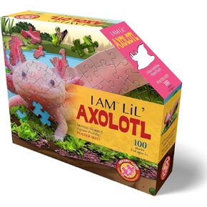 MADD CAPP: أنا lil 'axolotl - 100 قطعة لغز - بانوراما على شكل حيوان ، 36 "× 18" ، مرجع الملصق ، كتيب حقائق متعة تعليمية
