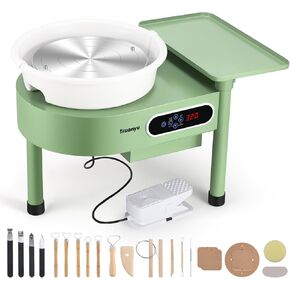 Huanyu Pottery Wheel Machine 12in with Bat System Detachable Extended Tray, Electric Pottery Forming Machine Foot Pedal & LCD Screen 350W Art Clay DIY Sculpting Tool Kit