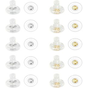 20PCS Silicone Earring Back Replacements - Locking Secure, Soft Hypoallergenic in 18K Gold & Silver for Studs/Droopy Ears
